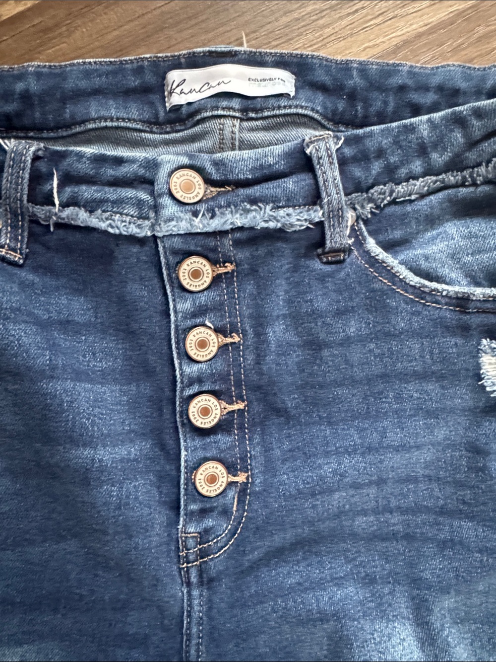 KanCan Dark Blue Distressed Boyfriend Jeans with Button Fly - Picture 4 of 7